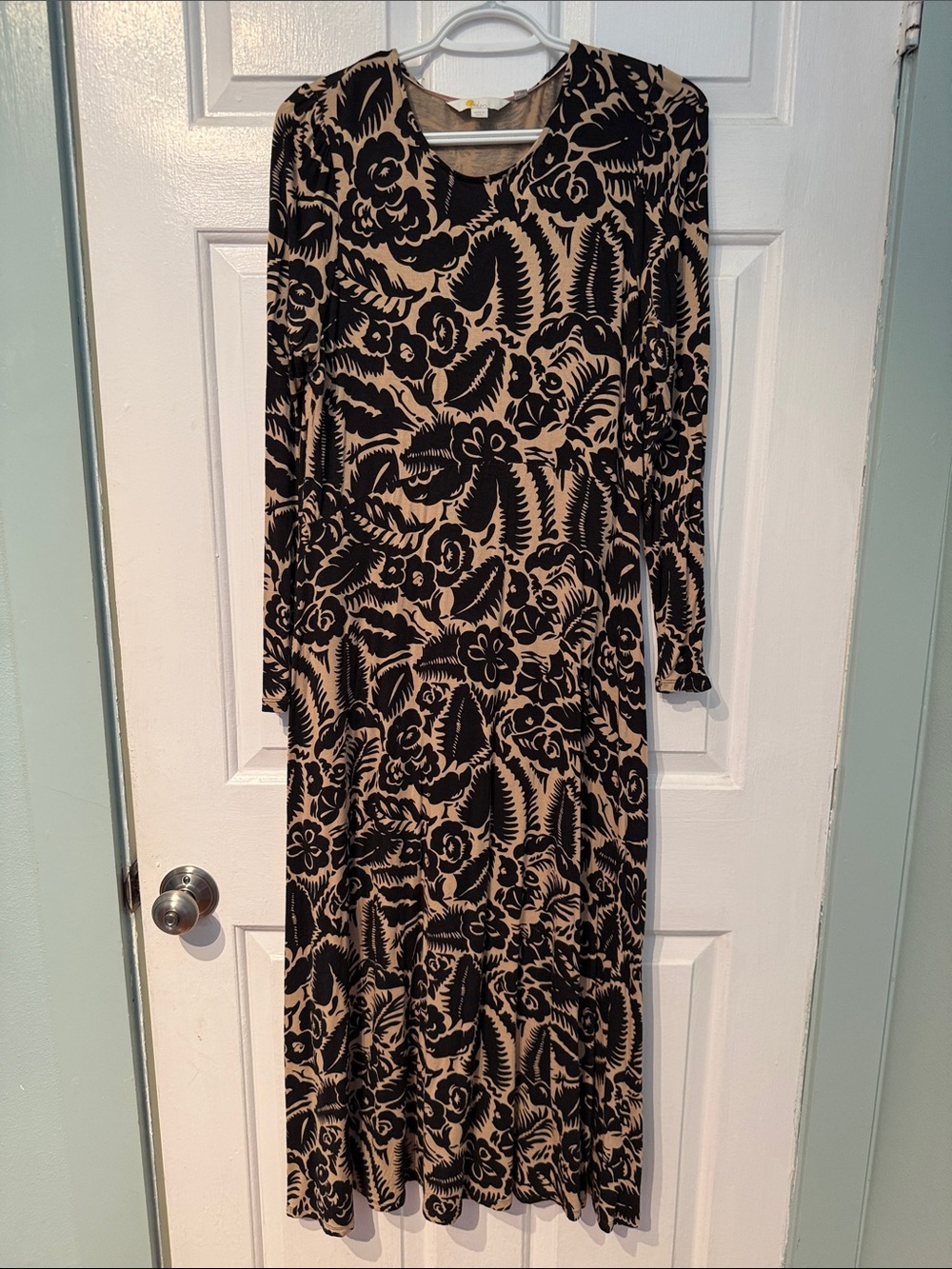 Boden Black Floral Print Long Sleeve Midi Dress - Neutral/Black (8L)